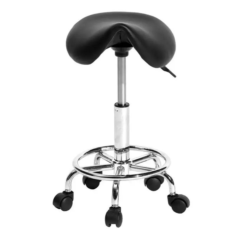  Adjustable Work Rotating Saddle Chair 5 Rolls Leather Lift Bar Swivel Stool E5M1