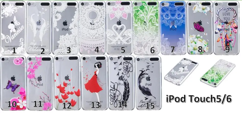 Clear Ultra Soft TPU Phone Case for iPod Touch 5 Fundas Beauty Flower Butteryfly Back Cover Free Shipping |
