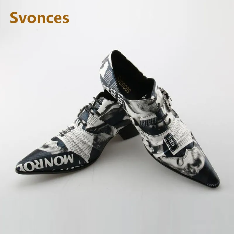 Luxury Genuine Leather Mens Shoes With Heel Dressing Party Shoes Men Brand Zapatillas Hombre Designer Random Pattern