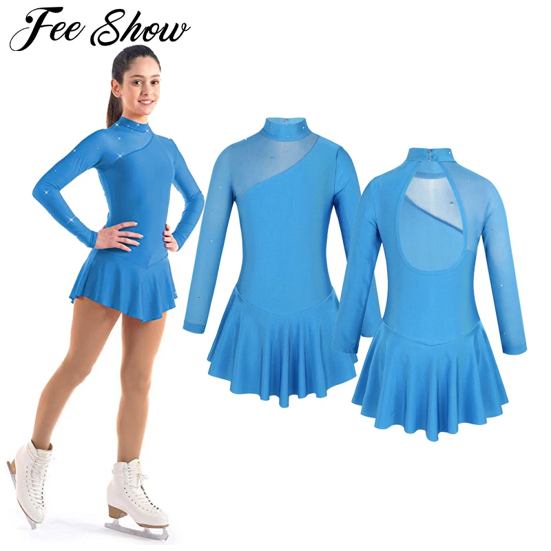 Goede Kids Meisjes Tule Splice Uitsparingen Terug Figuur Schaatsen Jurk Ballet Dans Jurk voor Stage Performance Concurrentie Kostuums