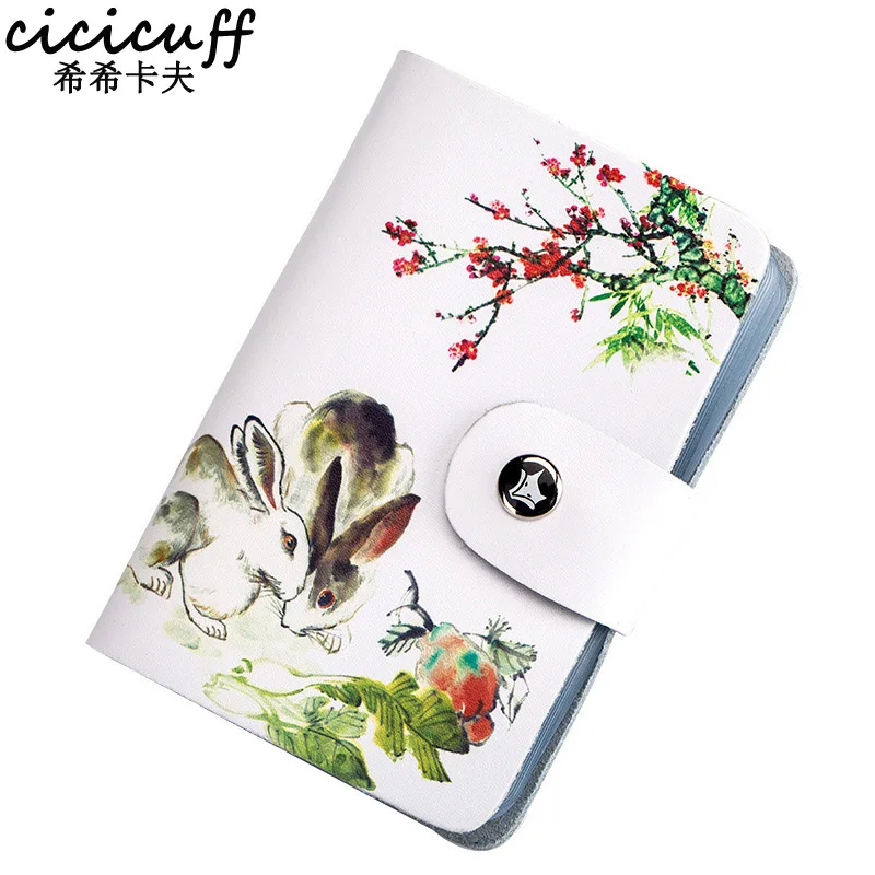 

CICICUFF Fashion Designer Genuine Leather Print Business Card Holder Cartoon Cute ID Card Cover Credit Card Holder Wallet Case