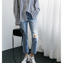 Высококачественные рваные джинсы женские шаровары свободные брюки длиной до щиколотки женские узкие джинсы