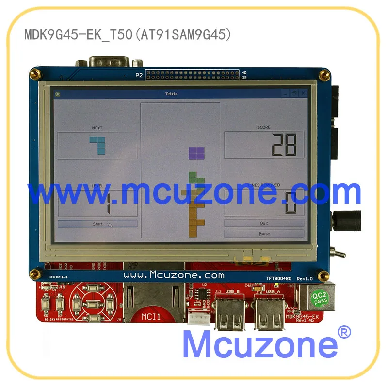 AT91SAM9G45, MDK9G45-EK_T50 development kit, 400 мГц Процессор, 64 МБ DDR2, 5' 800*480 tft ЖК-дисплей, Ethernet, USB 2,0 HS