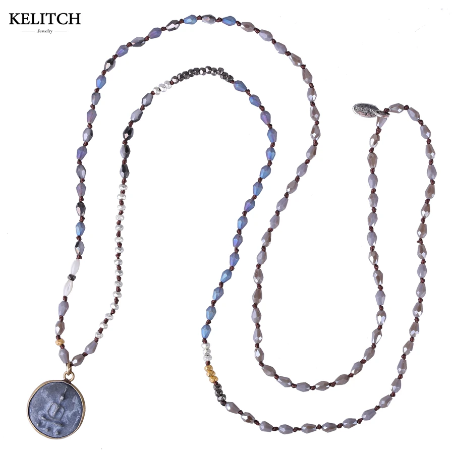 Колье kelitch, ювелирное изделие, ожерелье с кулоном Будды, длинная цепочка, серебряные бусы, хрустальные нити, ожерелье ручной работы для женщин