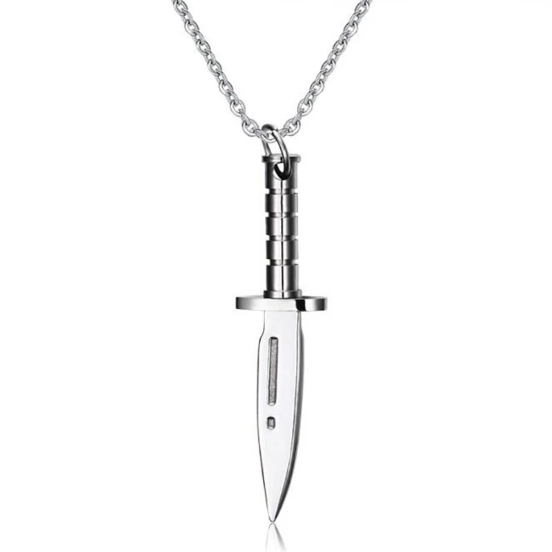 Men's New Arrival Engraved Dagger Knife Dangling Charm Pendant Silver