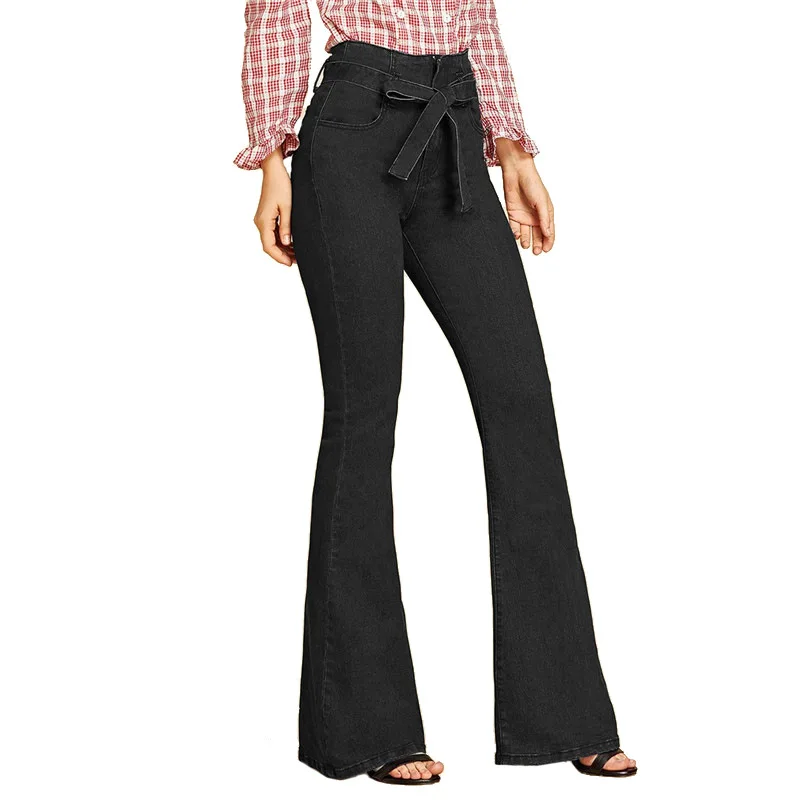Джинсы женские с высокой талией расклешенные джинсы для мам джинсы для женщин в стиле бойфренд обтягивающие женские джинсы брюки женские черные широкие брюки для женщин большие размеры плюс женские джинсовые - Цвет: Black