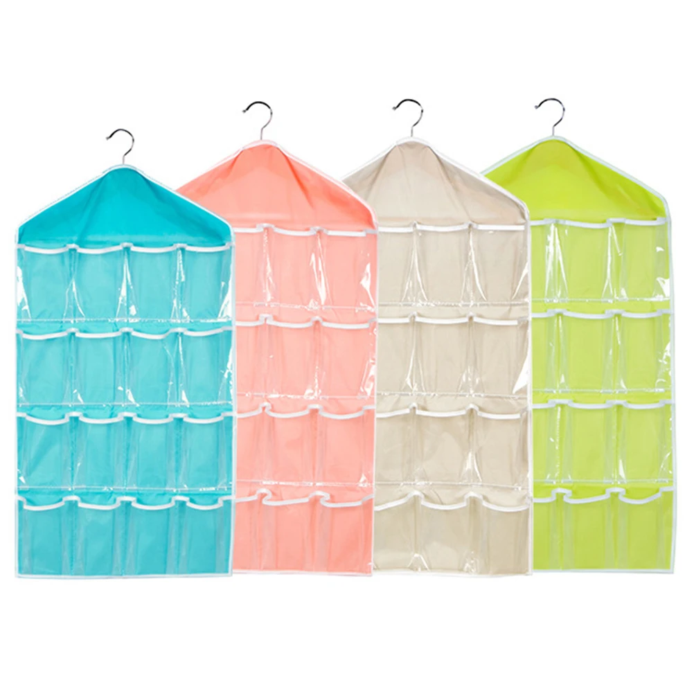 

16Pockets Clothing Hanger Wall Hanging Bag Socks Bra Underwear Rack Hanger Storage Organizer Wall Door Hanger Closet