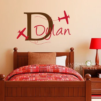 

Personalized Custom Initial Name Wall Sticker Airplane Baby Nursery Wallpaper for Kids Room Home Decoration 60* 95CM
