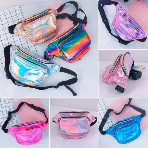 2019 لامعة الرجعية حزمة مراوح الهذيان مهرجان الخصر حزمة في الهواء الطلق السفر Crossbody الورك حقيبة