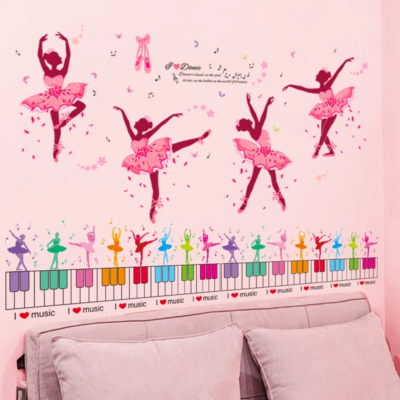 

[SHIJUEHEZI] Colorful Ballet Girl Wall Stickers Vinyl DIY Dancers Wall Decor for Dance Studio Kids Room Kindergarten Decoration