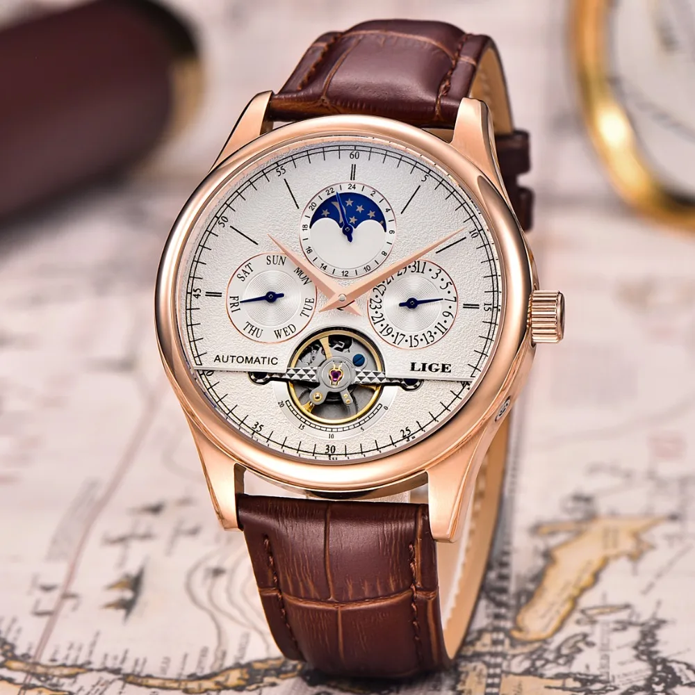 

LIGEHigh end brand top luxury men watch tourbillon business leather watch sports Leisure watch man fashion mechanical clock