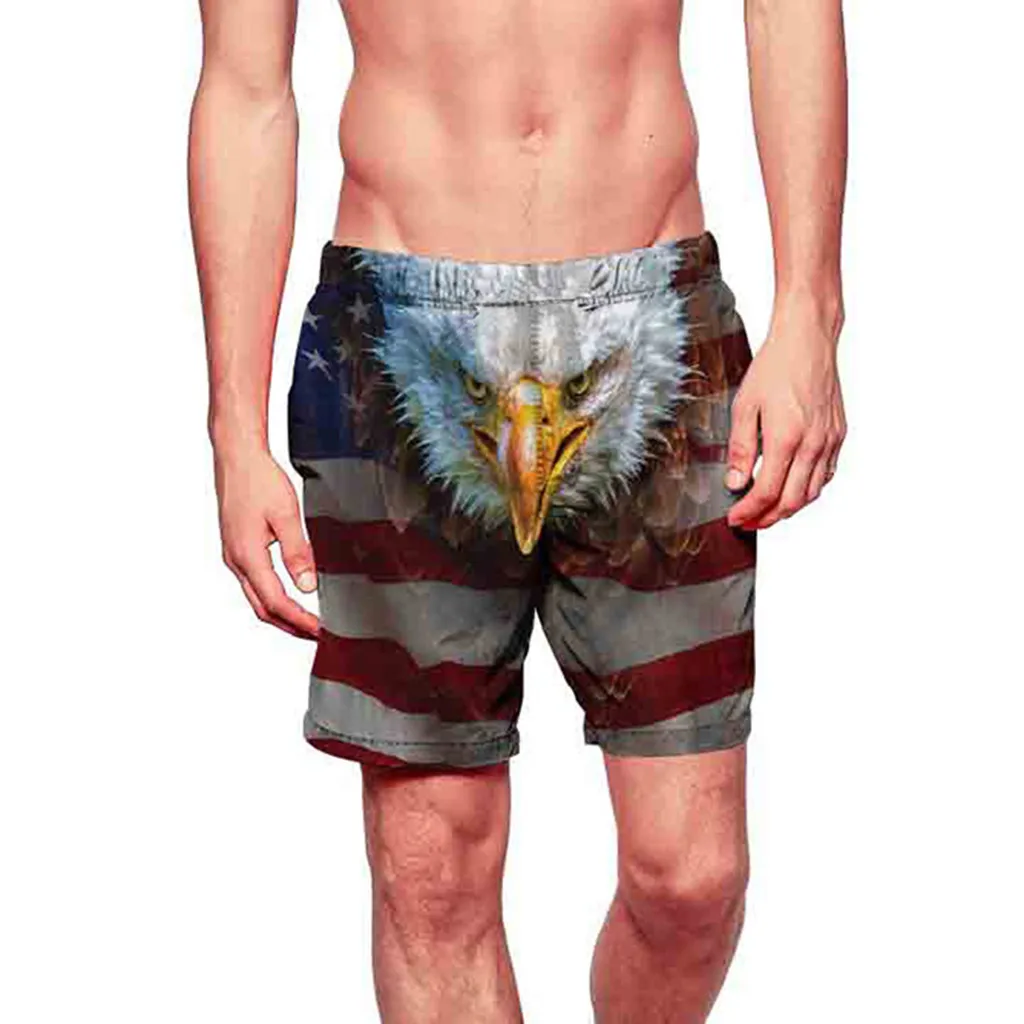 Summer Men's Funny Shorts Quick Dry Surfing Casual 3D Eagle Printed Drawstring Beach Fitness