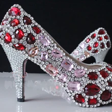 Sparkling Red Crystal High Heels Woman Shoes Banquet Rhinestone Nightclub Party Prom Pumps Bride Elegant Wedding Shoes