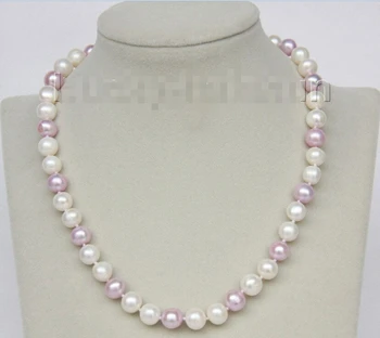 

shipping> >>>Genuine 17" 10mm lavender white freshwater pearls necklace j9392