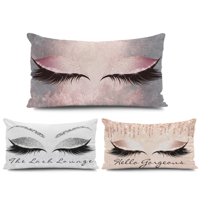 

Beautiful Long Eyelashes Eye Rectangular Pillowcase Colored Eyeliner Big Eye Art Peach Skin 45Cm Soft Waist Pillow Decor Chair