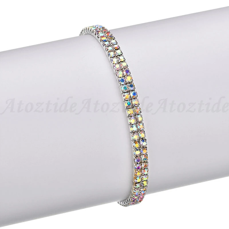 Atoztide Fashoin Эластичный 1-2 ряда прозрачный ремешок на лодыжку с кристаллами для женщин регулируемое серебро/золото круглый украшение ножной браслет подарок
