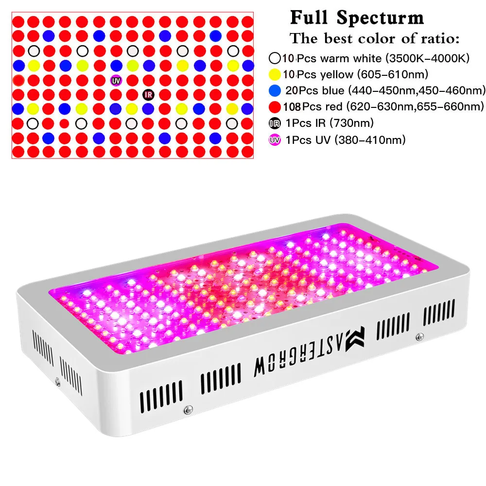 Полный спектр 300/600/800/900/1000/1200/1800/2000W LED Grow Light 410-730nm для комнатных растений и цветок парниковых расти палатку