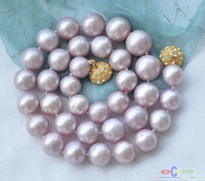 

FREE SHIPPING HOT sell new Style >>>>REAL 17" 12mm ROUND LAVENDER FRESHWATER PEARL NECKLACE