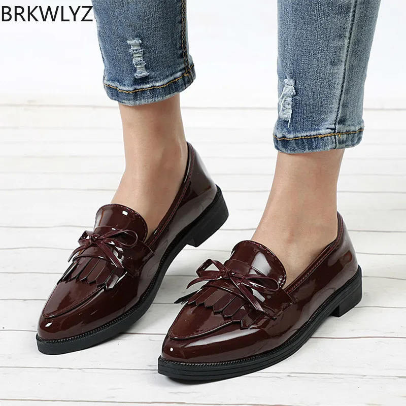

Women Low Heels Fashion Bowtie Platform Female Spring Shoes Fringe Chunky Heel Flat Shoe Casual Footwear Oxford Shoes