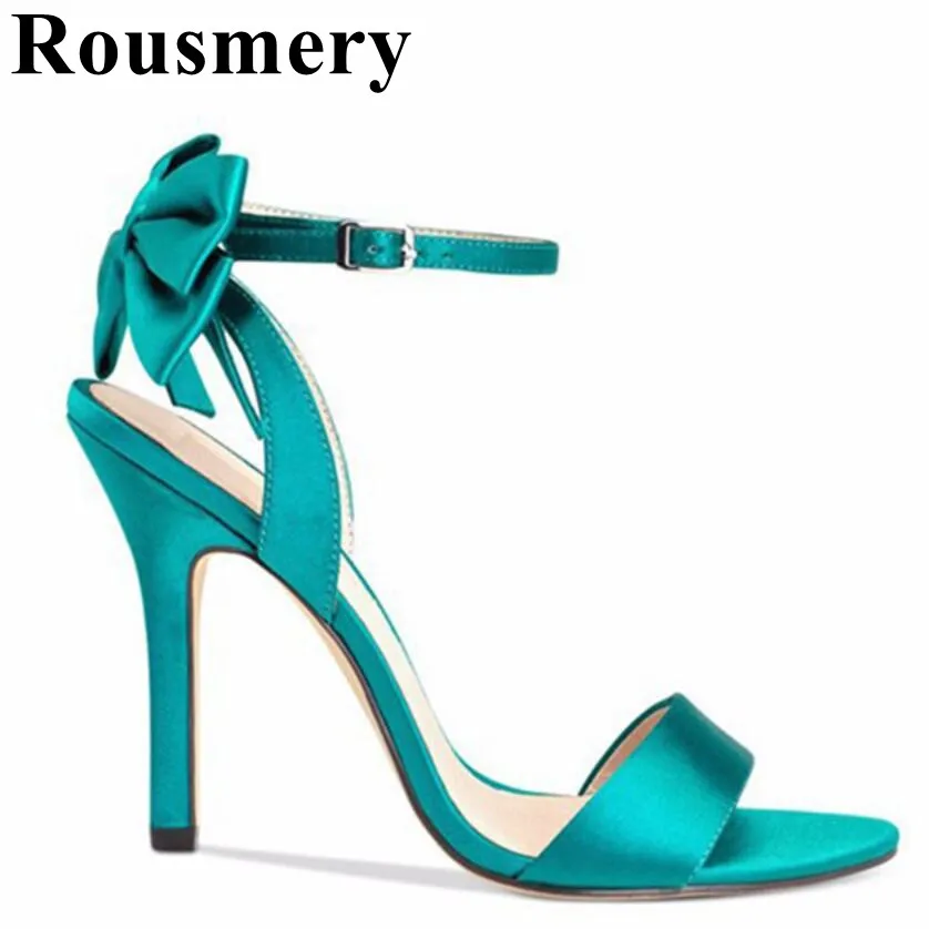 

2019 Hot Sale Solid Silk Butterfly-Knot Summer Sexy Thin High Heel And Open Toe Buckle Strap Fashion Sample Women Sandals Shoes