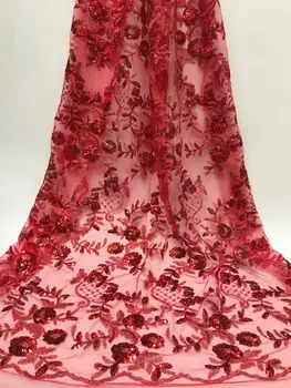 

2019 Latest Popular Designs Water Red sequins Fabric African Lace Fabric High Quality indian silk George lace fabric wedding