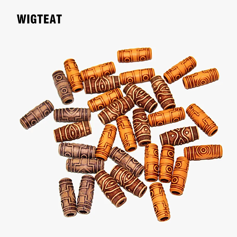 

10pcs Resin Hair Braid Dread Dreadlock Beads Cuffs Clips National Style Wooden Color approx 4mm inner hole Hair Accessories