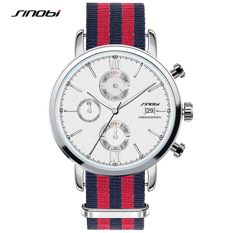 

SINOBI 2017 Quartz Sports Watches Men Nylon Auto Date Watch Military Multi-Function Wristwatch Reloj Hombre Uhren Damen SW03