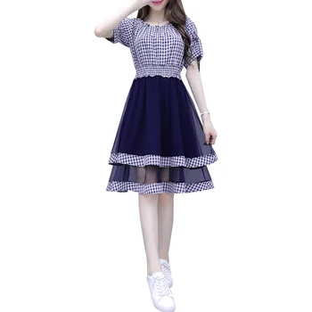 

Tartan Dress Female Summer New Korean Fashion Women Leisure Dresses Plaid Patchwork Vestidos Casual School Students Clothes
