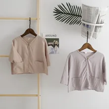 Осенняя блузка для маленьких мальчиков и девочек Повседневная модная льняная одежда для детей