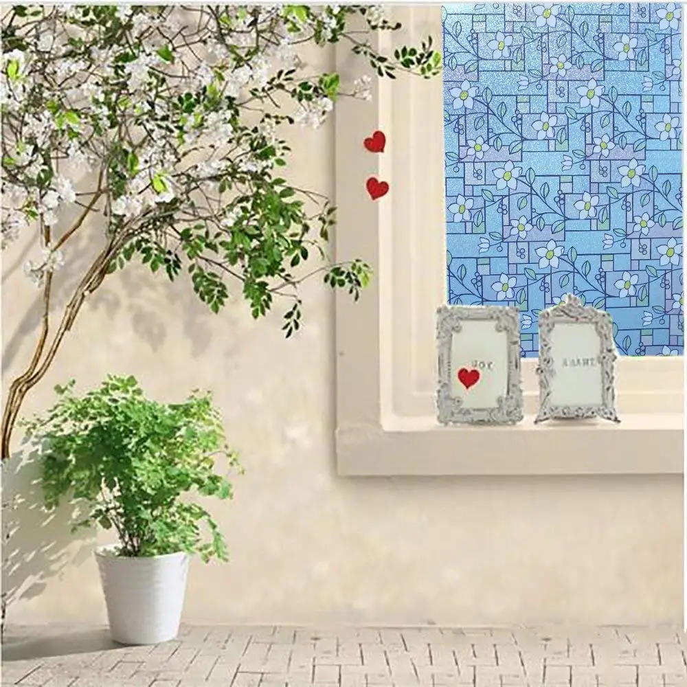 Funlife 90x200cm витражная плёнка на стекла окна с цветным цветочным узором