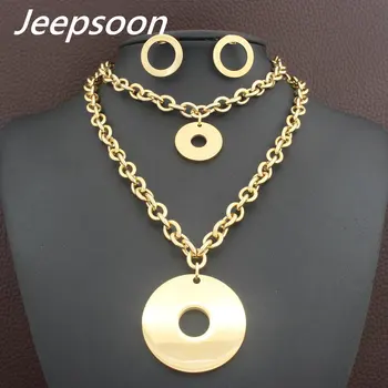 

Newest Round Stainless Steel fashion Jewelry Gold color Necklace Bracelet Stud earrings sets for women SFXFBKDA