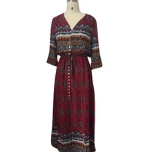 Long Women Dress Beach Sundresses Print Florals Button High Splits V neck Bohemain Style Robe Cocktail Party Dress 2017 LJ8799T
