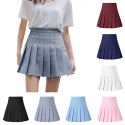 2019 новый продукт женская мода плиссированные юбки Твердые Высокая талия мини юбка теннис тонкий Freppy Stlye faldas mujer