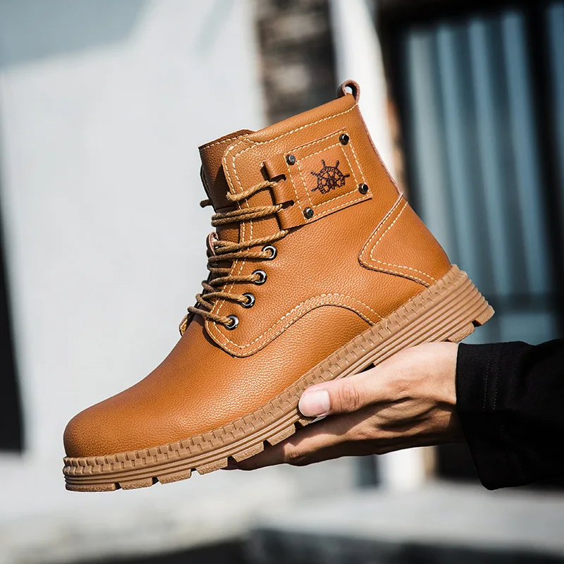 De Moda Del Libre Ocio Pie Martin Aire Punk Zapatos winter Hombres Botas Motocicleta Negro winter Redondo Los Medicina Tobillo Al Otoño Invierno amarillo Dedo rprqwx