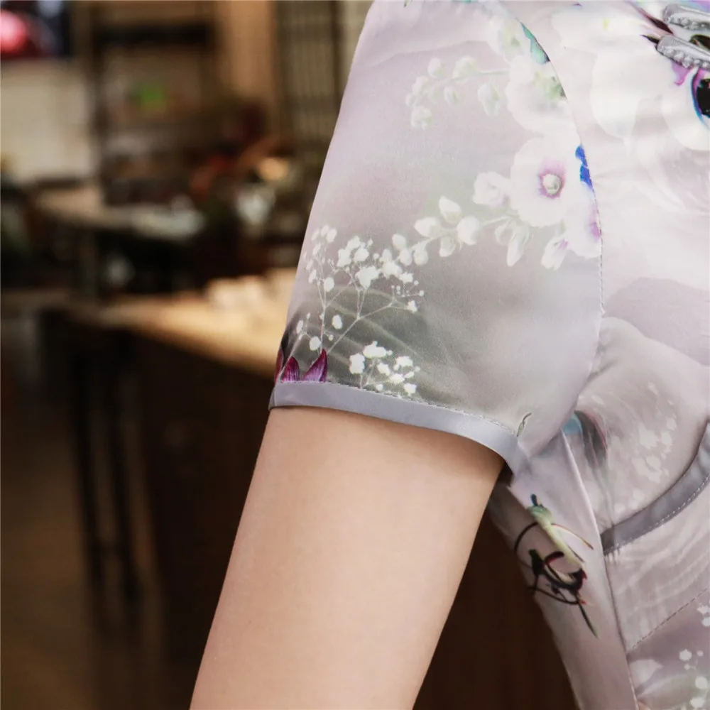 Шанхай история короткий рукав цветочный Qipao длиной до колена cheongsam платье китайский Восточный платья для женщин