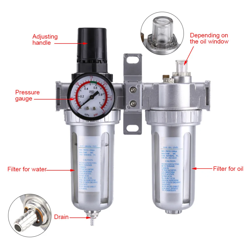 Пневматический воздушный фильтр давления Регулятор лубрикатора влаги воды ловушка очиститель масло-вода сепаратор G1/4 3/8 ''опционально