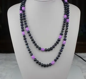 

120CM Long 8-9MM Big Size Black Color Natural Freshwater Pearl Necklace, Real Pearl Jewelry, Sweater Necklace