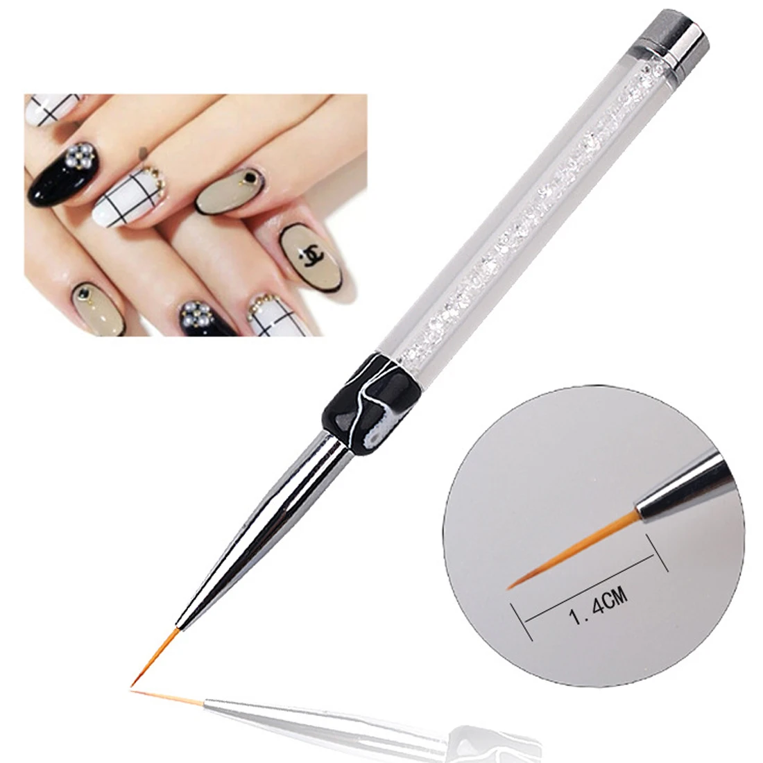 

7mm 14mm Crystal Rhinestone Acrylic Brushes Liner Tips Tools Diy Manicure Nail Art Brush UV Gel Polish Painting Drawing Line Pen