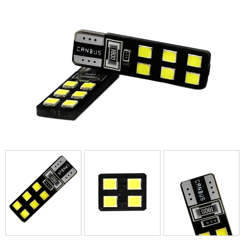 2PCS сигнальной лампы 600LM 12V яркий белый 5000K 2835 SMD T10 12 светодиодных ламп 194 168 W5W