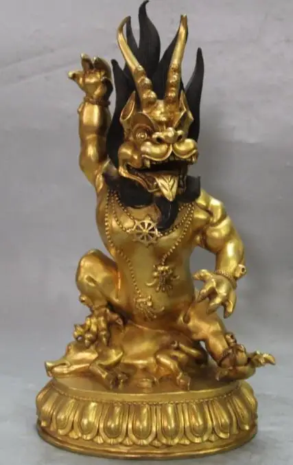 

S01056 14"Marked Chinese Purple Bronze 24K Gold Dragon King Punish Wild Boar Pig Statue B0403
