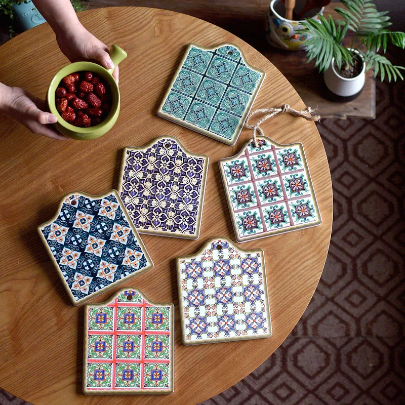  DUNXDECO Table Placemat Coasters Moroccan Floret brick Heat Insulation Pad Kitchen Pot Holder Mesa 