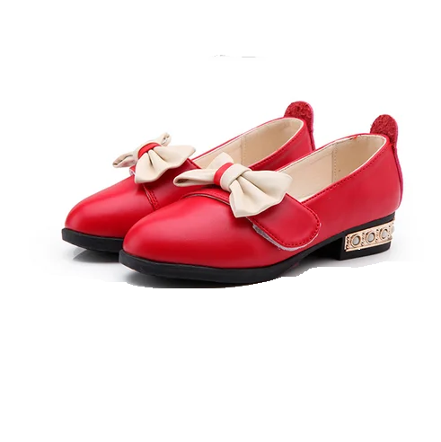 WEONEWORLD/весенне-осенняя красивая танцевальная обувь с бантом детская обувь для маленьких девочек платье принцессы для девочек кожаная обувь 27-37 - Цвет: red