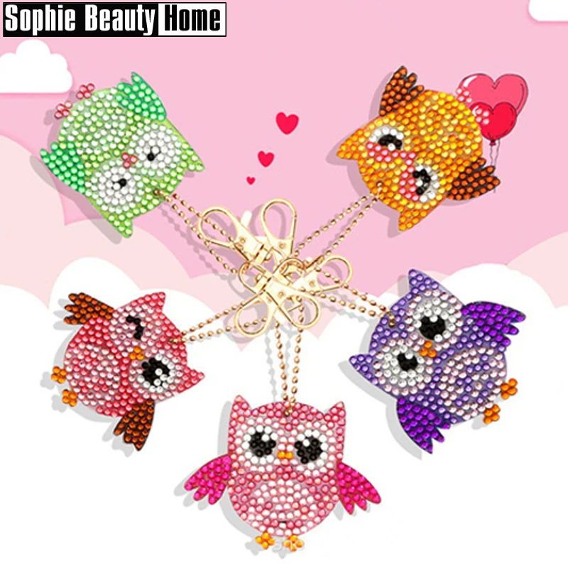 

New Owl Crown Keychain 5D DIY Full Drill Diamond Painting Cartoon Keychain Special Shape Diamond Cross Stitch Christmas Gift