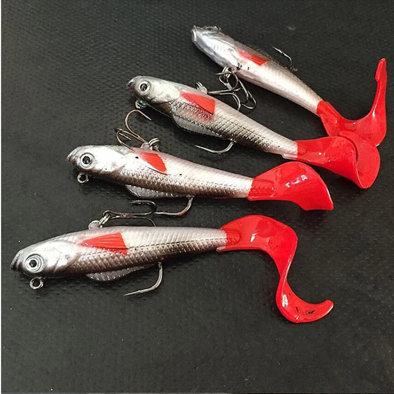 Lulu 3D Eye Soft Bait Red Jig Lead Head Fishing Lure with 2 Hooks