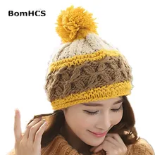 BomHCS/осенне-зимняя теплая шапка для девочек, стиль, вязаная шапочка ручной работы(Трехцветная строчка