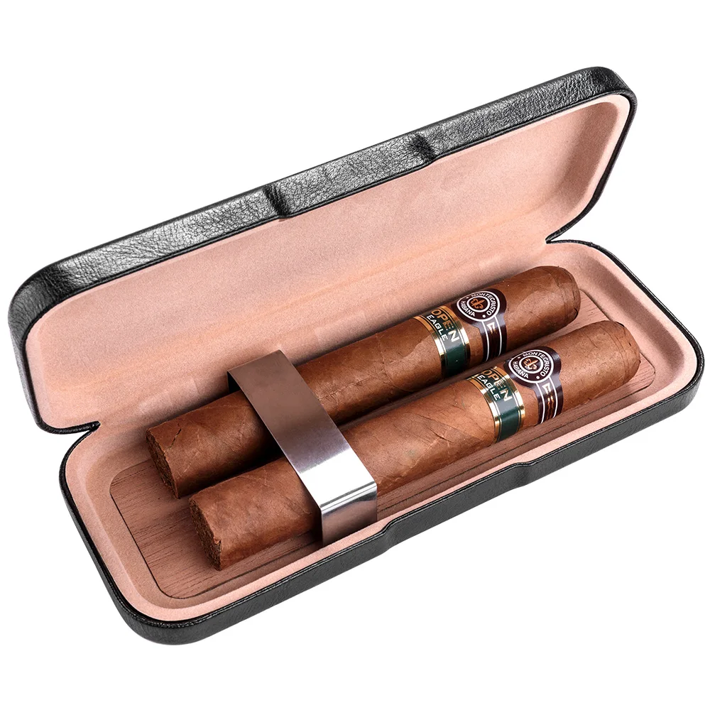Portable Leather Cigar Travel Cedar Wood Lined Humidor with Humidifier /& Tray