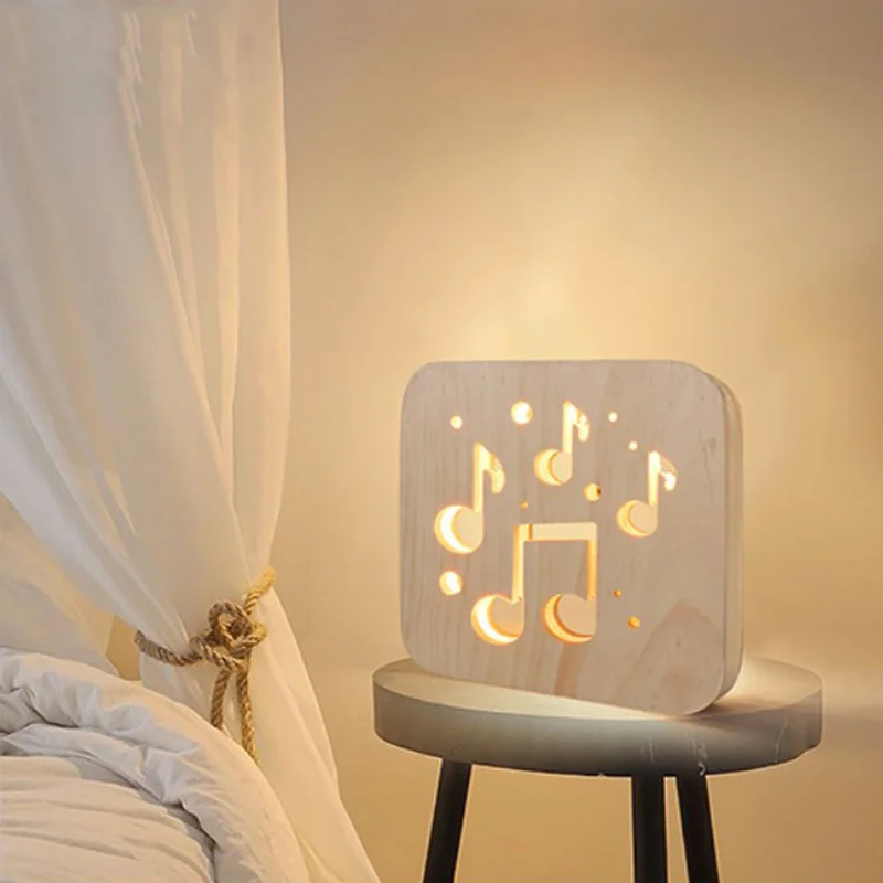 Wood LED Night Lighting 3D Visual Lamp Lover Heart Decor Nightlight I LOVE YOU USB Table Desk Lamp Bedroom LED Valentines Gift