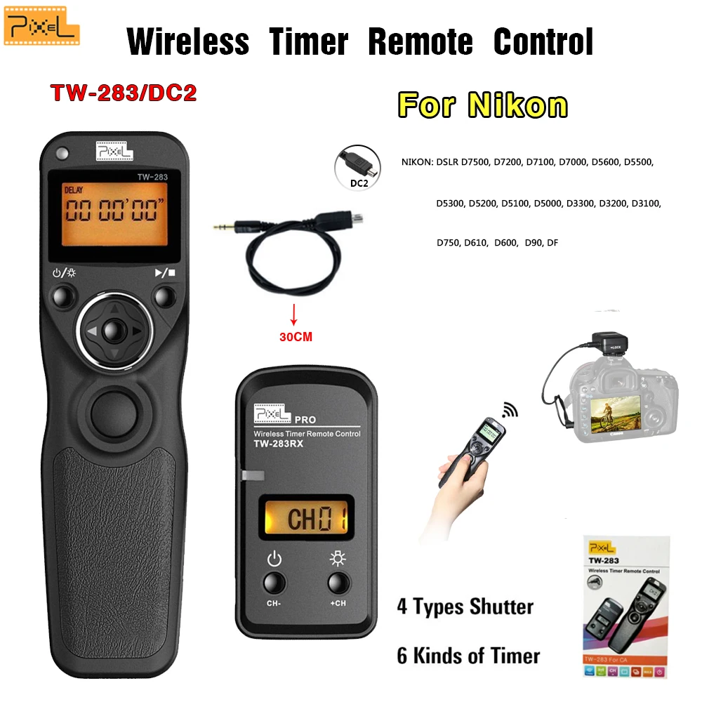 

Pixel TW-283/DC2 2.4G Wireless Timer shutter Remote Control For Nikon D5000 D5100 D5200 D5300 shutter Release SLR remote control