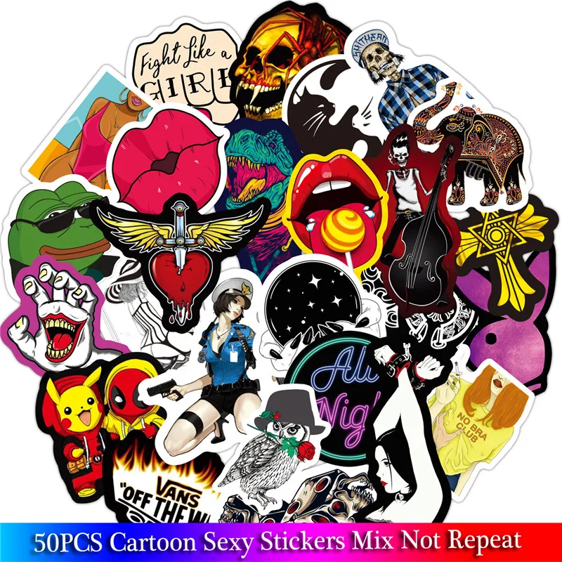 

50PCS Styling Pvc Waterproof Tease Vulgar Sexy beauty Girls Stickers For Laptop Motorcycle Skateboard Luggage Decal Toy Sticker