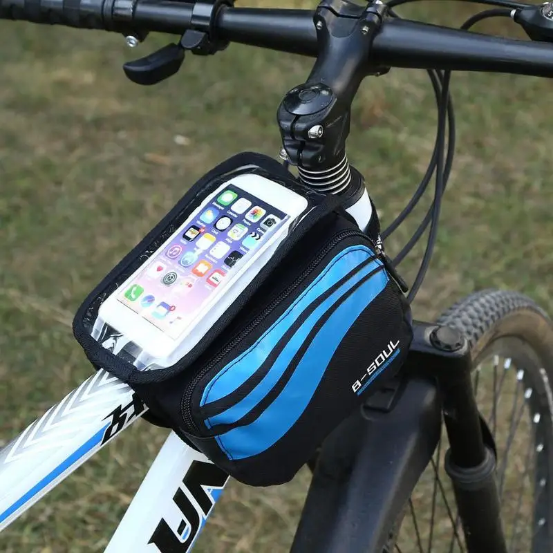 B-SOUL MTB Дорога велосипед сумки непромокаемые Сенсорный экран Велоспорт Топ передняя Труба Каркасные сумки 5,7 чехол для телефона велосипед аксессуары